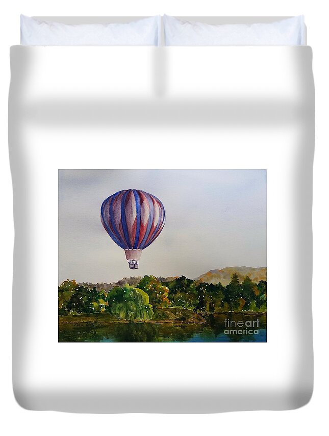 Hot Air Balloon Duvet Cover featuring the painting Hot Air Balloon Flight by Lisa Debaets