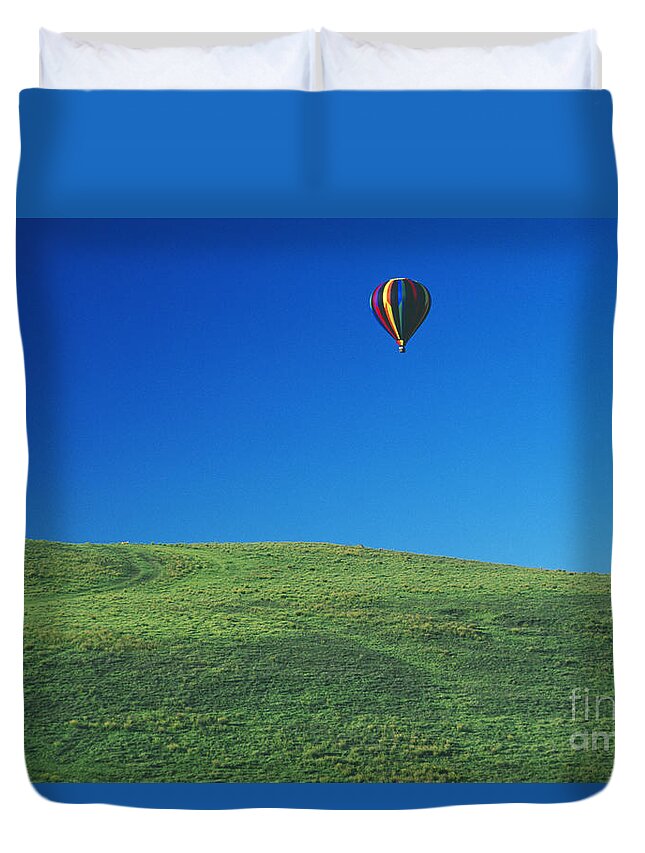 Above Duvet Cover featuring the photograph Hot Air Balloon In Hawaii by Peter French - Printscapes