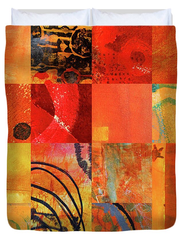 Large Red Abstract Duvet Cover featuring the painting Hot Color Play by Nancy Merkle