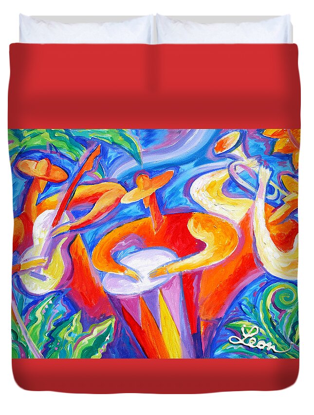 Jazz Paintings Duvet Cover featuring the painting Hot Latin Jazz by Leon Zernitsky