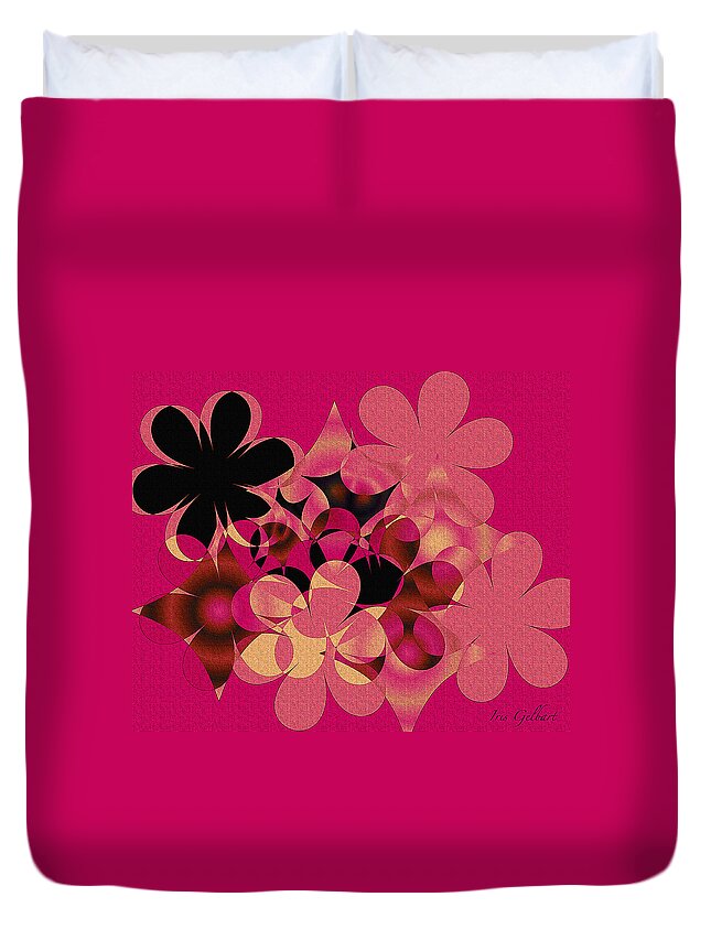 Illustration Duvet Cover featuring the digital art Hot Pink Blooms by Iris Gelbart