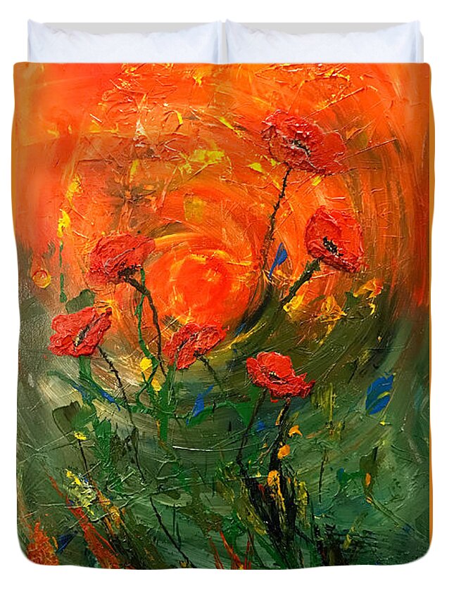 Hot Painting Duvet Cover featuring the painting Hot Summer Poppies by Dorothy Maier