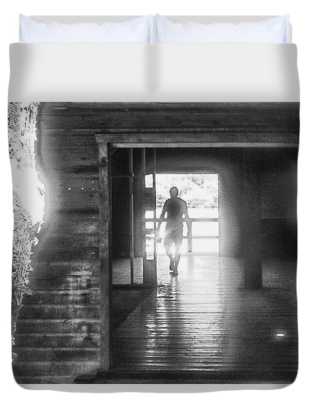 Black & White Duvet Cover featuring the photograph Hotel for Sale by Jessica Levant
