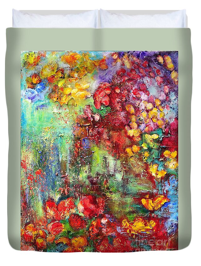 Abstract Duvet Cover featuring the painting House In The Garden by Teresa Wegrzyn