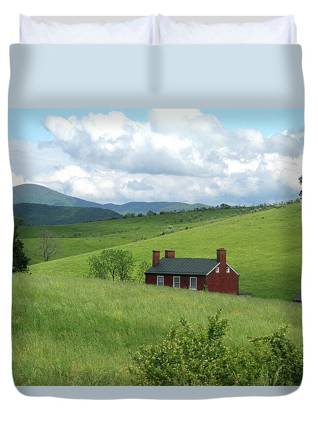 Grass Duvet Cover featuring the photograph House in the hills by Emanuel Tanjala