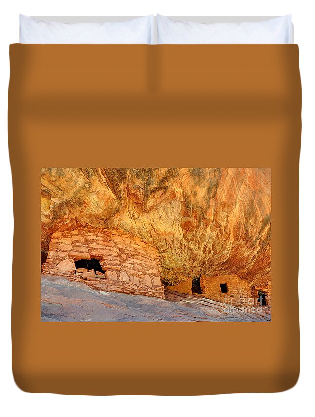 Cedar Duvet Cover featuring the photograph House on Fire Anasazi Indian Ruins by Gary Whitton