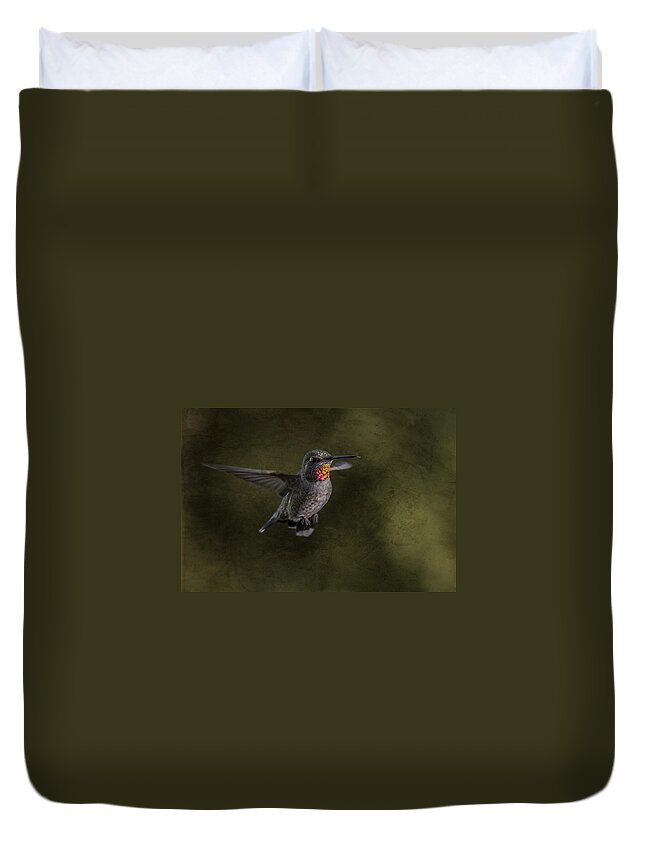 Anna's Hummingbird Duvet Cover featuring the photograph Hovering Hummer by Randy Hall
