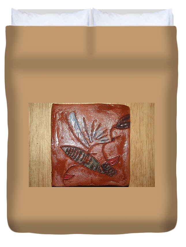 Jesus Duvet Cover featuring the ceramic art How Silently - Tile by Gloria Ssali
