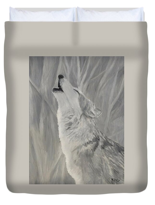Wolf Duvet Cover featuring the painting Howling Wolf by Kevin Daly