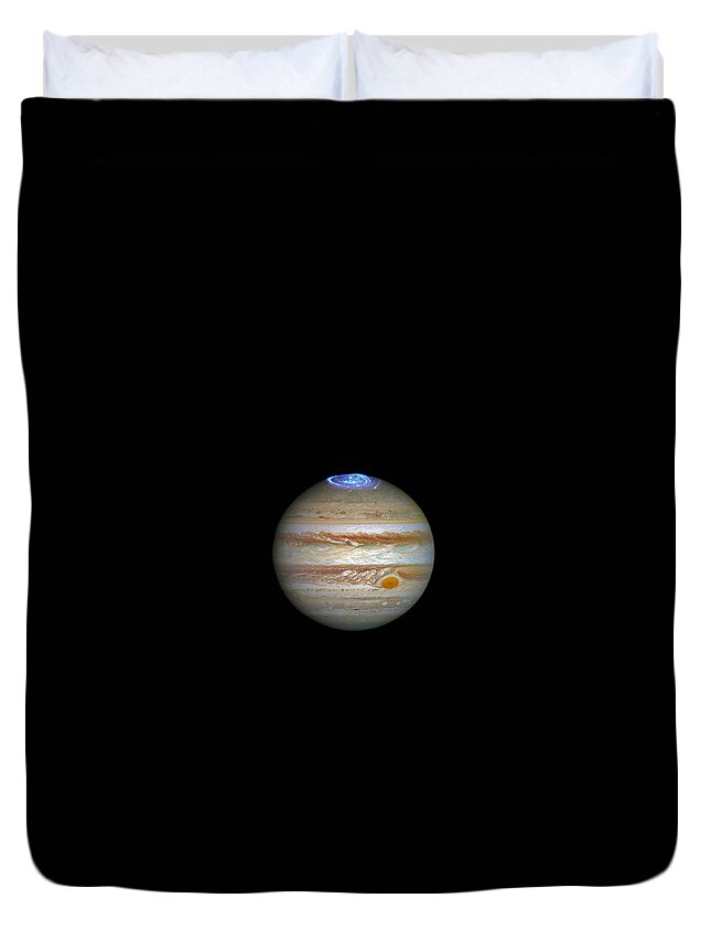 Jupiter Duvet Cover featuring the photograph Hubble Captures Vivid Auroras in Jupiter's Atmosphere by Eric Glaser