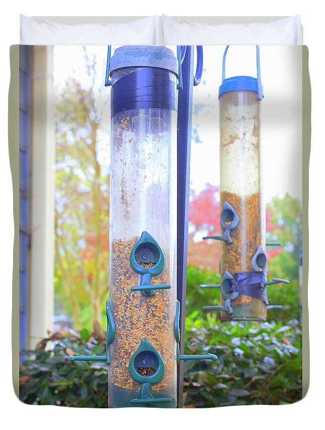 Saturation Filter Duvet Cover featuring the photograph Humming Bird Feeders 2 Saturated in Color by Ali Baucom