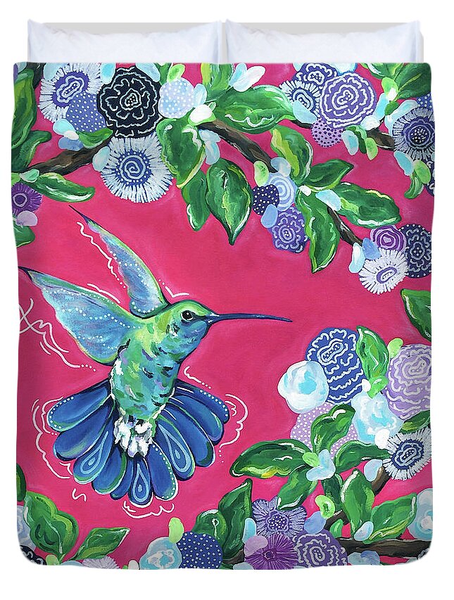 Hummingbird Duvet Cover featuring the painting Hummingbird by Beth Ann Scott