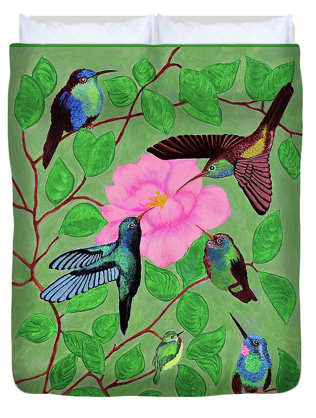 Hummingbird Duvet Cover featuring the painting Hummingbird Cafe by Marilyn Borne