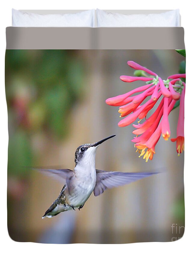 Hummingbird Duvet Cover featuring the photograph Hummingbird Happiness 2 by Kerri Farley