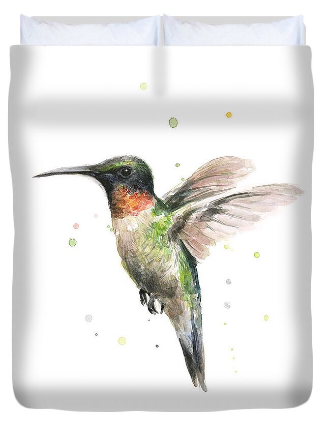 Animal Duvet Cover featuring the painting Hummingbird by Olga Shvartsur