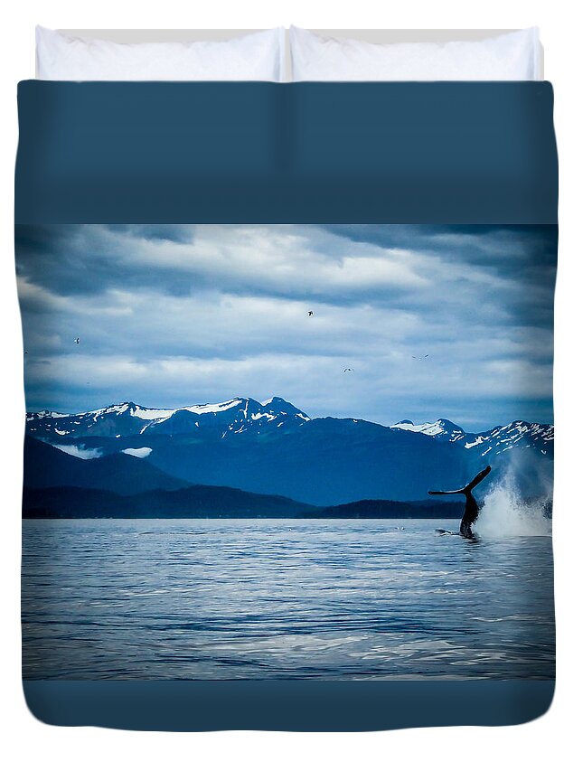 Alaska Duvet Cover featuring the photograph Humpback Dive by Pamela Newcomb