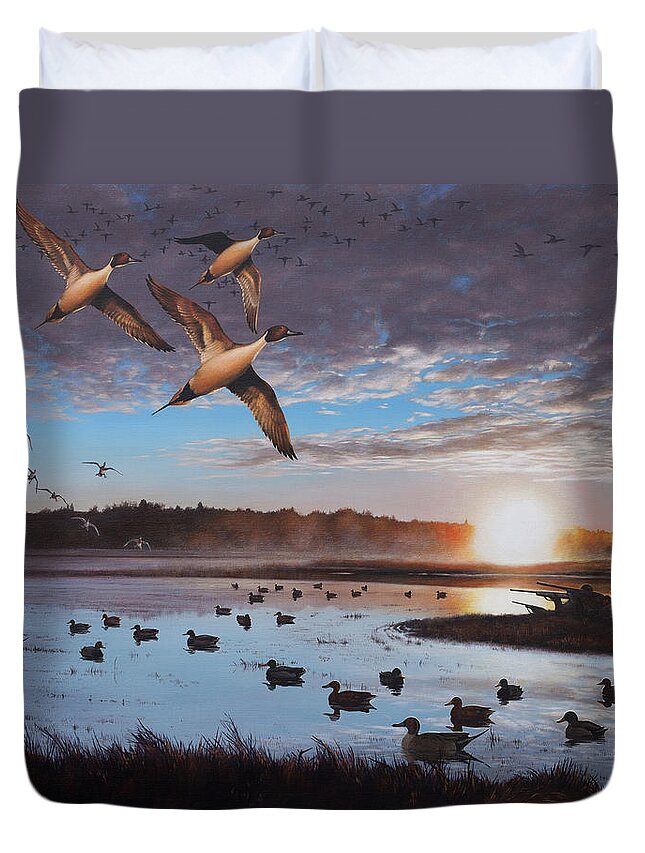 Duck Hunting Duvet Cover featuring the painting Humphrey Farm Pintails by Glenn Pollard