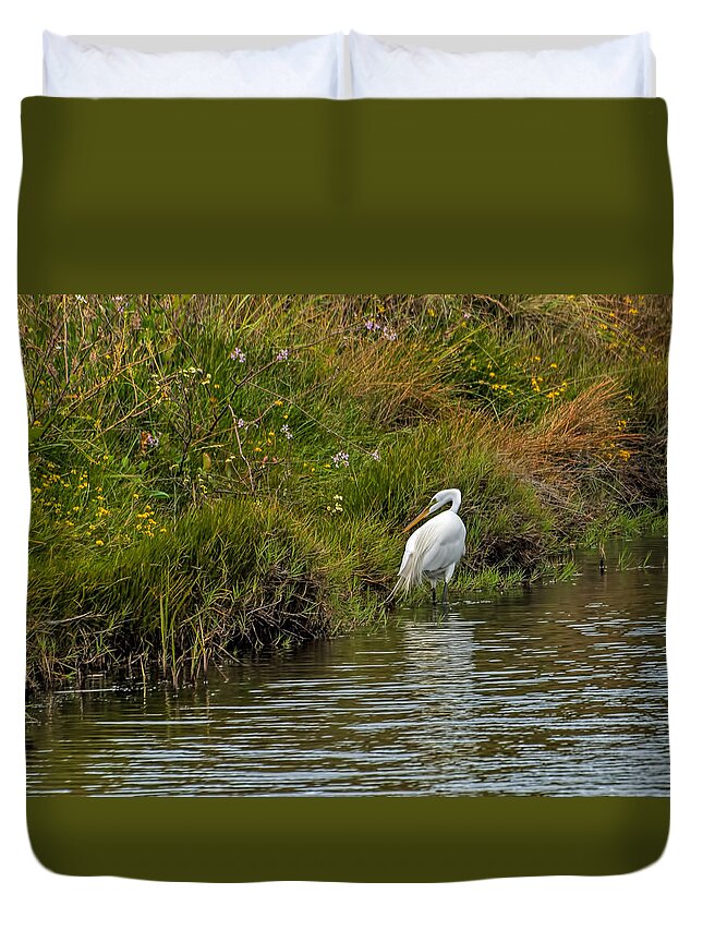  Great Egret Duvet Cover featuring the photograph Huntress by Alana Thrower