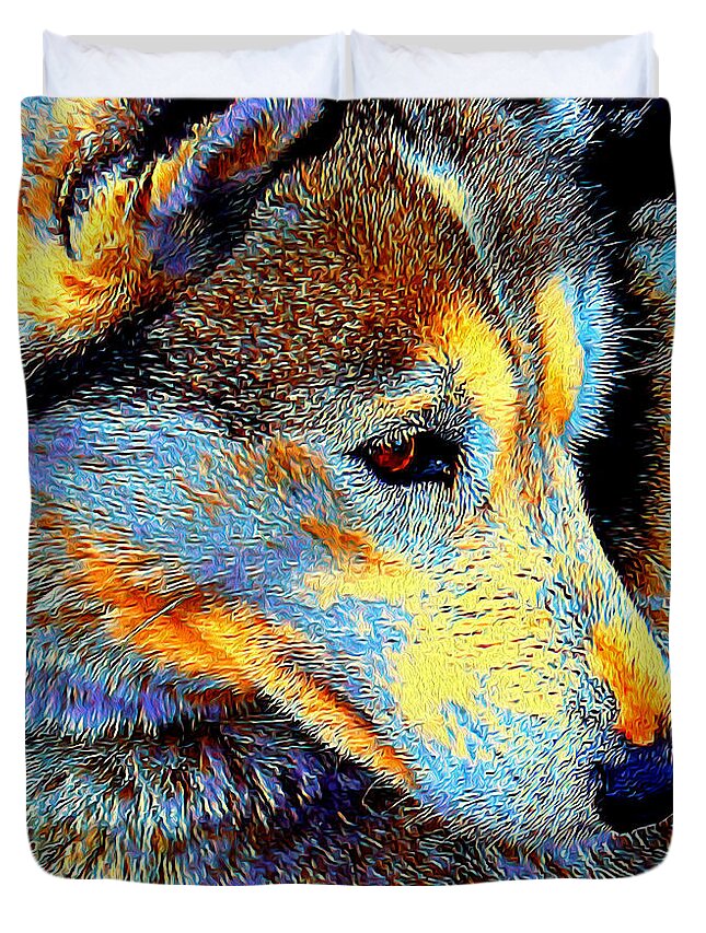 Dogs Duvet Cover featuring the digital art Husky Up Close by DB Hayes