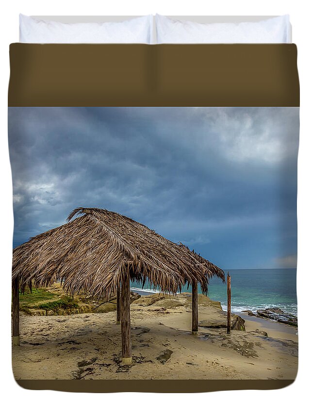 Beach Duvet Cover featuring the photograph Hut by Peter Tellone