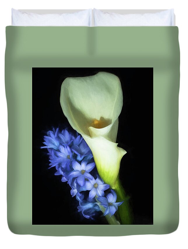 Lily Duvet Cover featuring the photograph Hyacinth and Calla Lily by John Roach