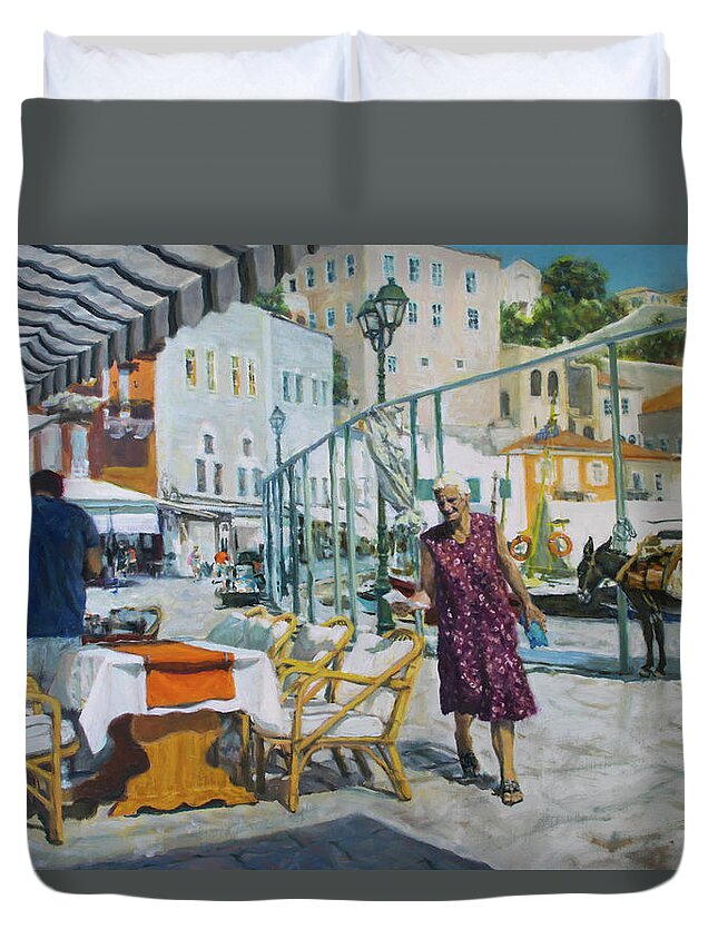Hydra Duvet Cover featuring the painting Hydra, Greece No. 2 by Kerima Swain