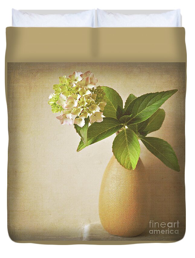Hydrangea Duvet Cover featuring the photograph Hydrangea with leaves by Lyn Randle