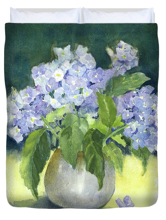  Duvet Cover featuring the painting Hydrangeas in the Light by Maria Hunt