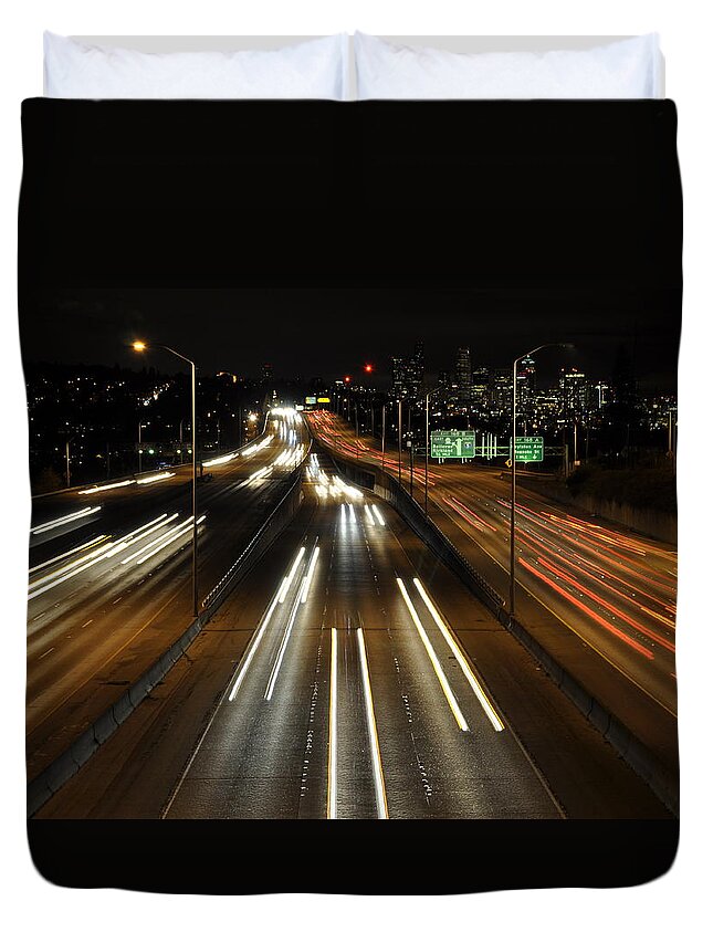 Night Duvet Cover featuring the photograph I-5 at Night by Pelo Blanco Photo