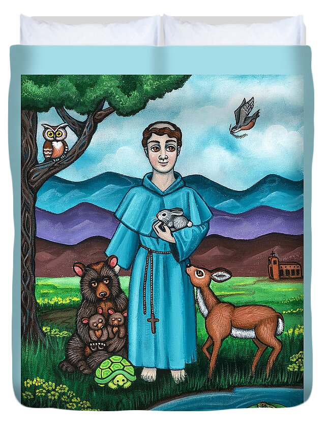 St. Francis Duvet Cover featuring the painting I am Francis by Victoria De Almeida