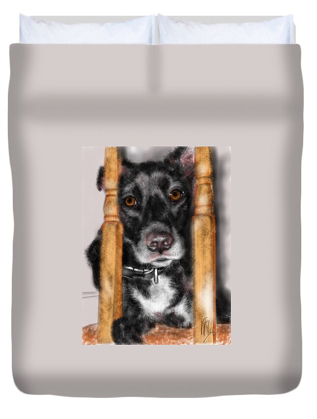 Dog Duvet Cover featuring the painting I Am Lonely by Lois Ivancin Tavaf