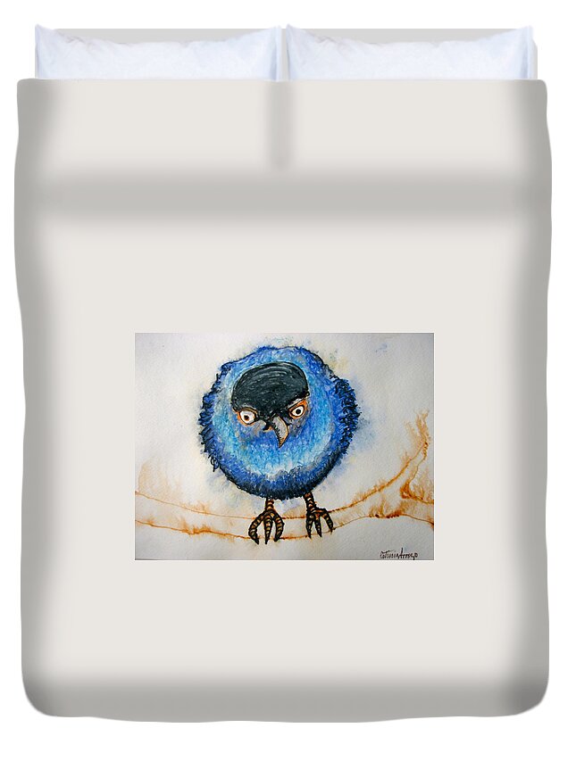 Birds Duvet Cover featuring the painting I am not going to take it anymore. by Patricia Arroyo