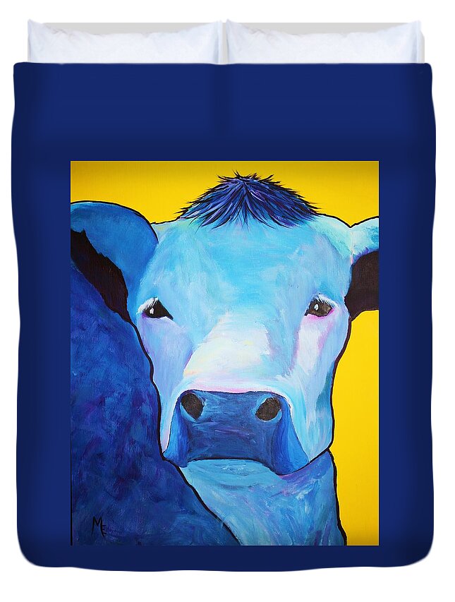 Cow Duvet Cover featuring the painting I Am So Blue by Melinda Etzold