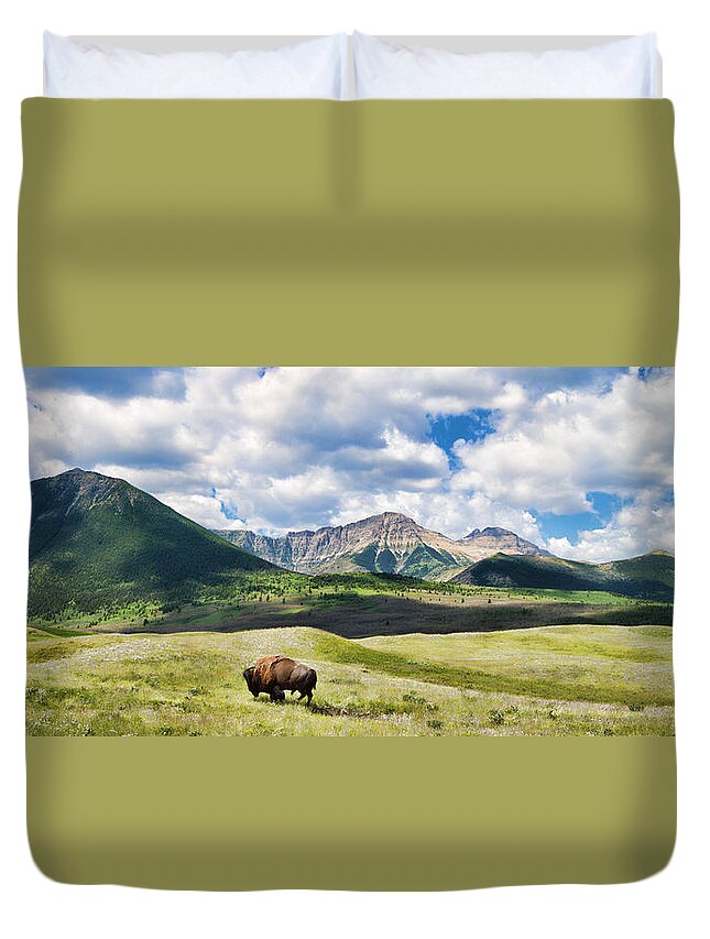 Bison Duvet Cover featuring the photograph I Am Still Here by Allan Van Gasbeck