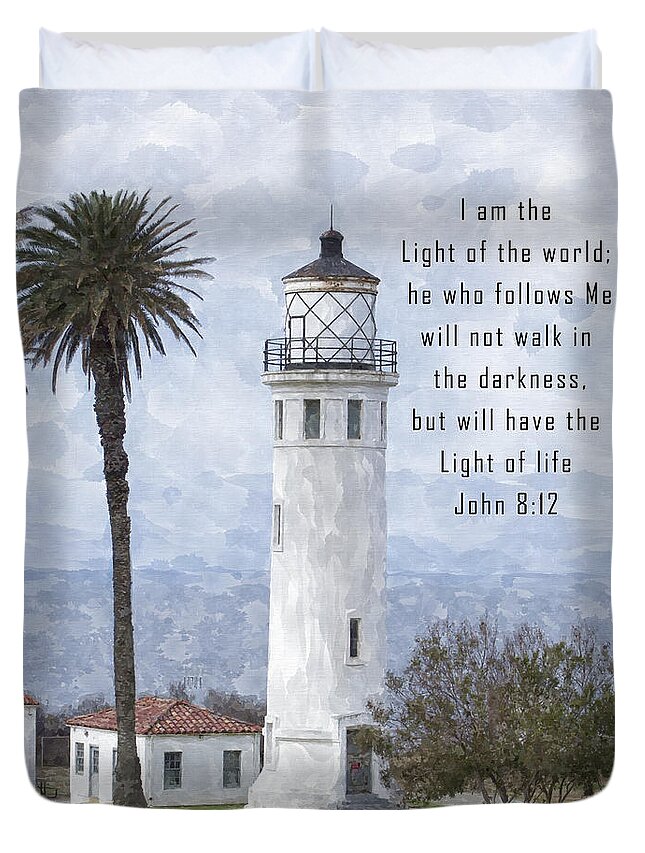 Bible Verse Duvet Cover featuring the digital art I am the Light of the World by Anthony Murphy