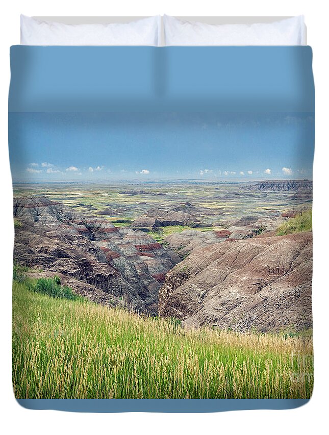 Badlands Duvet Cover featuring the photograph I Can See For Miles by Karen Jorstad