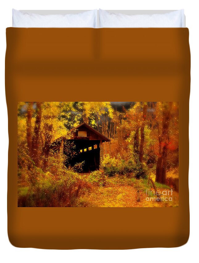 Halloween Duvet Cover featuring the digital art I Double Dog Dare Ya by Lois Bryan