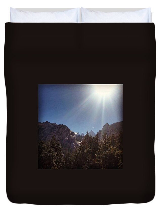 Sun Duvet Cover featuring the photograph Scared of Heights by Ashley Loza