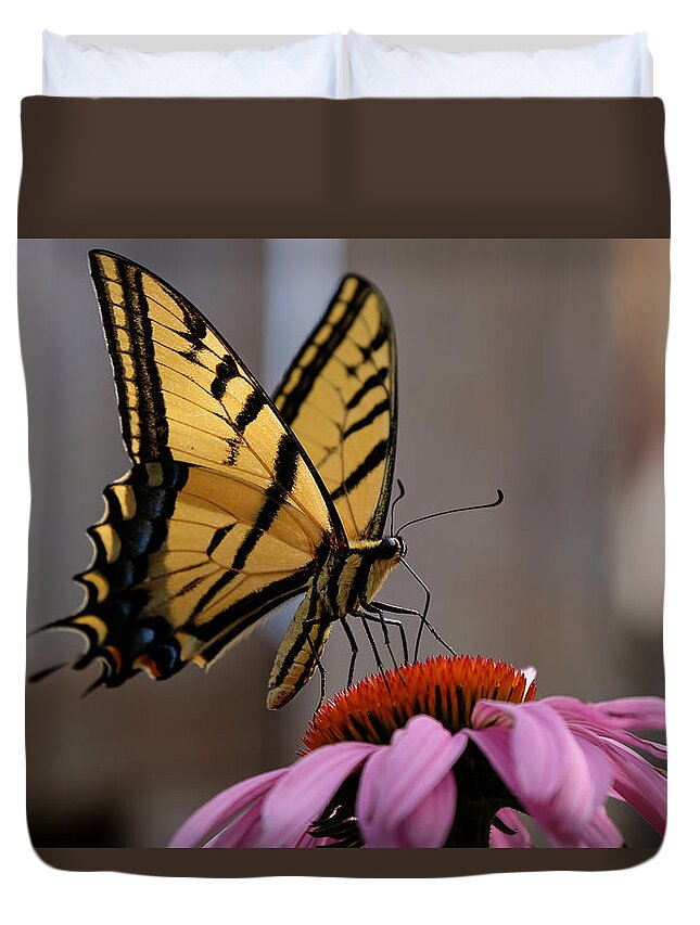 Butterfly Duvet Cover featuring the photograph I Like Flowers on my Table by Jessica Myscofski