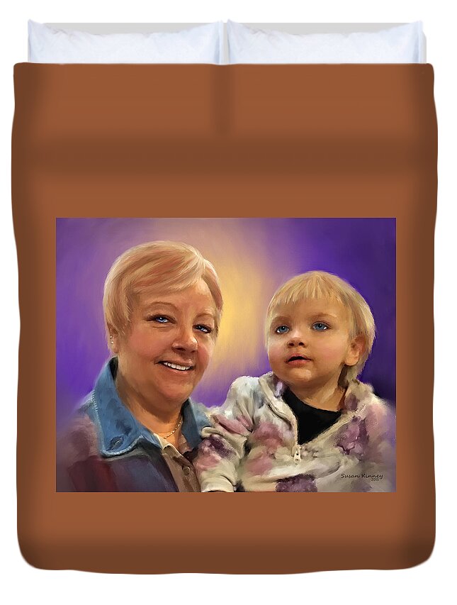 Portrait Duvet Cover featuring the painting I Love Grandma by Susan Kinney