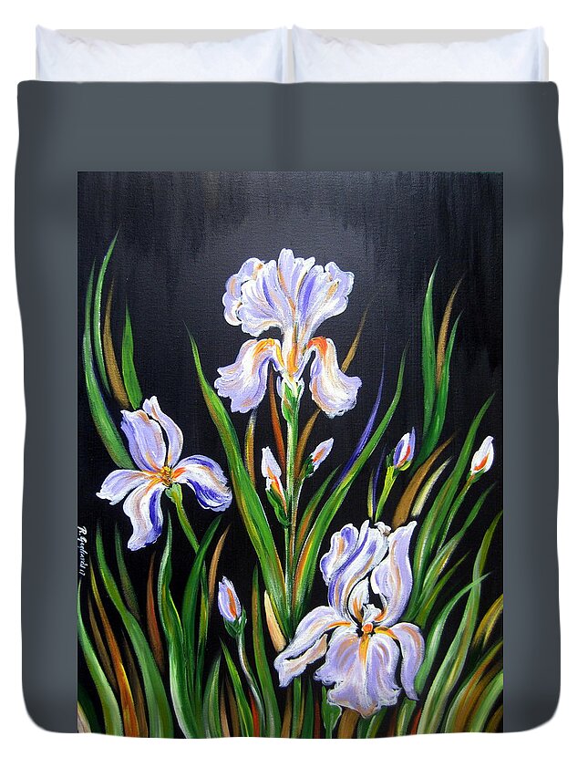 Floral Duvet Cover featuring the painting I love Irises by Roberto Gagliardi