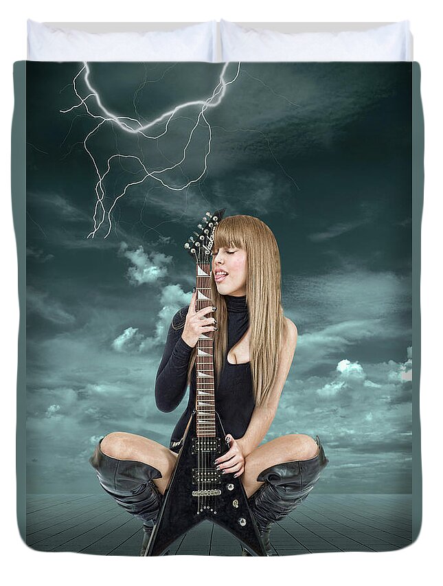 I Love Rock And Roll Duvet Cover featuring the mixed media I Love Rock And Roll by Smart Aviation