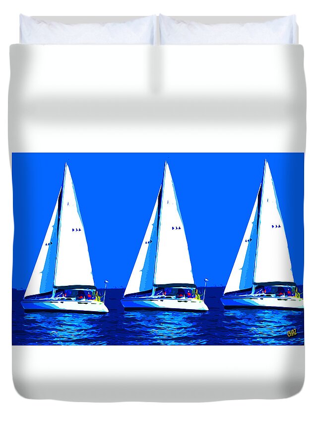 Boats Duvet Cover featuring the painting I Saw Three Ships A'Sailing by CHAZ Daugherty