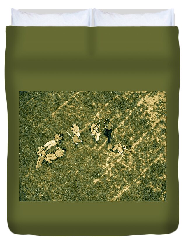 Cannon Duvet Cover featuring the photograph I see dead soldiers sepia by Star City SkyCams