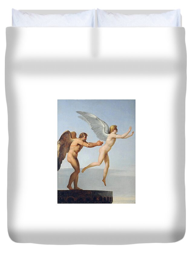 Charles Paul Landon Duvet Cover featuring the painting Icarus and Daedalus by Charles Paul Landon