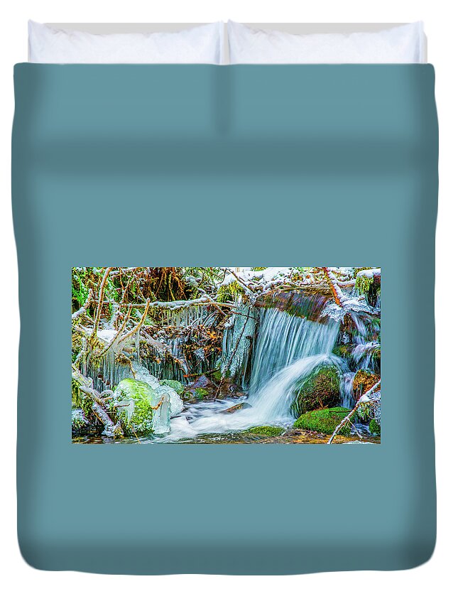 Art Duvet Cover featuring the photograph Ice along the Creek by Jason Brooks