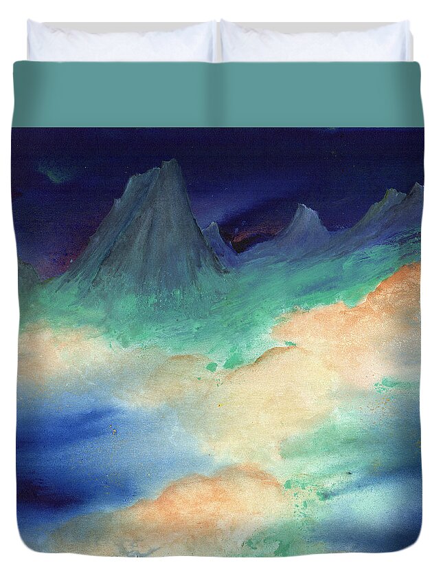 Landscape Duvet Cover featuring the painting Ice Mountain Sunrise by Charlene Fuhrman-Schulz