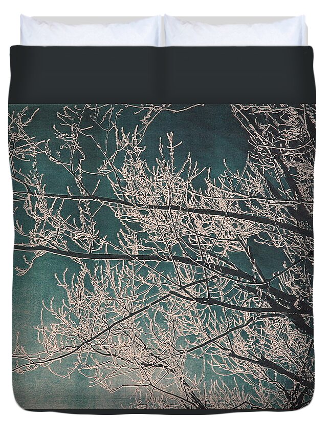 Branches Duvet Cover featuring the painting Ice Storm Branches - Blue by Michelle Miron-Rebbe