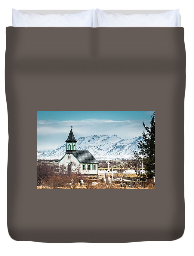 Cathedral Duvet Cover featuring the photograph Icelandic Church, Thingvellir by Geoff Smith