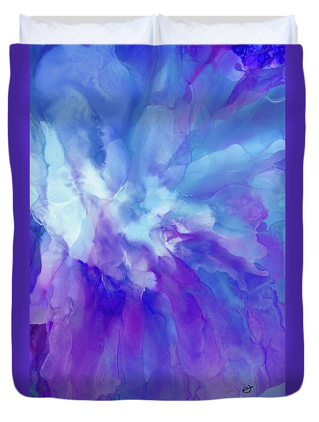 Alcohol Ink Duvet Cover featuring the painting Icy Bloom by Eli Tynan